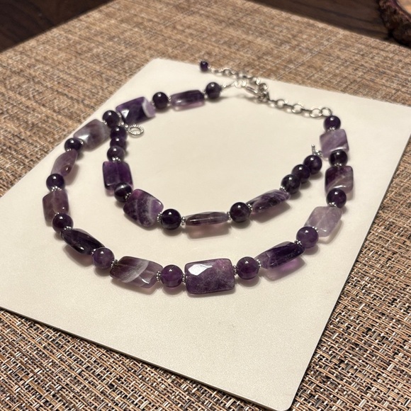 Chevron Amethyst Purple/Lavender Gemstones Necklace Bracelet Set - Picture 8 of 8